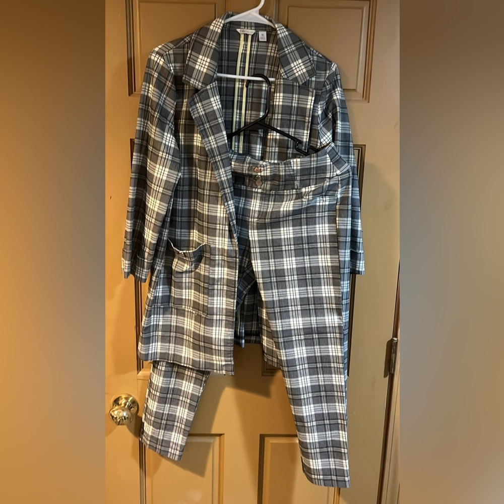 Gray Plaid Blazer and Pants Set